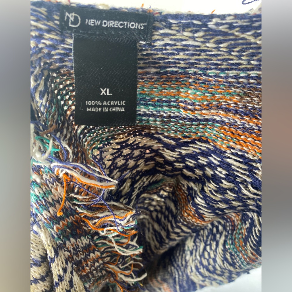 new directions Multicolor Fringe Open Front Cardigan - Cream, Navy, Brown, Teal - Picture 4 of 4